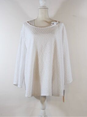 Ruby Road Hot Tropics GC Women's White Eyelet Lace Top w/Three-Quarter Sleeves